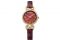 Alviero Martini 1° Classe Watches. Modello Madagascar. Cassa tonda, con numeri romani, sostenuta da due staffe, incorniciate entrambe da un filo di cristalli. Cinturino in pelle stampata Geo Map Rouge. Prezzo: euro 219,00.