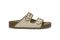 Birkenstock 1774. Sandalo Arizona in canvas con profili in pelle, plantare anatomico in sughero e lattice rivestito in pelle, suola in EVA. Prezzo: euro 420,00.