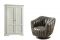Dialma Brown. Armadio (BD0037) a due ante con lavorazione “persiana” in legno bianco. Prezzo al pubblico € 3.360 - Poltrona (DB003976) con struttura in metallo e  rivestimento in pelle color grigio champagne. Prezzo al pubblico: € 2.150.