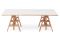Zanotta. Tavolo da lavoro Leonardo. Designer Achille Castiglioni (1940). Struttura in faggio evaporato, colore naturale. Piano placcato in laminato colore bianco, oppure in cristallo temperato. Regolabile in altezza.