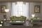 Formitalia. Granada, sofà e poltrona. Rivestimento in pelle Vogue Jade. Struttura in rovere grigio semilucido con inserti in metallo dorato opaco.