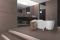 Casalgrande Padana. Earth by Pininfarina. Le piastrelle, prodotte in grès porcellanato, presentano un'esclusiva e ricercata texture e un potente effetto multisensoriale. Alla vista le superfici appaiono calde e rarefatte, mentre al tatto se ne apprezza l'innovativa micro-tridimensionalità. Nell'immagine: Metalred, Listello di Radica Silver.
