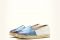 Michele Lopriore. Collezione Spring/Summer 2017. Espadrillas in pelle blu metal. Suola in gomma. Altezza para: un centimetro.