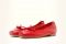 Michele Lopriore. Collezione Spring/Summer 2017. Ballerina punta quadrata in morbida nappa rossa. Tomaia in nappa. Suola in cuoio. Altezza tacco: un centimetro. Altre tonalità disponibili: laminato ottone e bronzo, stampa pitone, argento, tuffato sabbia e platino, nappa nera cuoio blu e bianca, camoscio terra nuvola bluette e jeans.