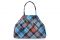 Vivienne Westwood. Borsa in saffiano, tema scozzese, fondo azzurro. Collezione Autunno/Inverno 2017-2018. Fall/Winter 2017-2018 Collection.