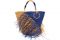 Sensi Studio. Maxi borsa bicolor in paglia toquilla con striscia sfrangiata e dettaglio ad anello interamente realizzata a mano.