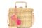Kayu. Borsa quadrata in paglia con maniglia rigida e tracolla staccabile in pelle colorata con fodera interna in tessuto.