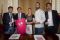 Pierfrancesco Majorino - Assessore alle Politiche Sociali, Salute e Diritti, Prof. Marco Alloisio - Presidente LILT Milano, Federica Fontana - Presentatrice TV, Davide Comaschi - Maître Chocolatier e direttore di Chocolate Academy Center Milano, Simone Annese - Direttore Marketing Area Gourmet Barry Callebaut durante la conferenza stampa.