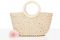 Benetton. Borsa di paglia con due manici rotondi. Fodera in misto cotone chiusa da coulisse con taschino interno.
