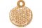 Cult Gaia su Farfetech.com. Borsa tonda di colore beige in paglia con motivi circolari che ricordano le lavorazioni a tombolo.