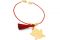 Milano Bijoux. Collana con catena rossa con nappina ton sur ton con piccole boule dorate e fantasmino sorridente.