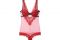 Intimissimi. Body in tulle rosa con inserti in pizzo rosso e profili in raso nero con reggiseno a balconcino e coppe imbottite.