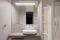 Bagno. “Flyer” in abete antico grigio. Sistema di piani sospesi con staffe specifiche realizzati in vari materiali: legno massello, Corian®, Cristalplant®, pietra, marmo, granito e composito. Il sistema si completa con una serie di cassettiere di contenimento sospese. Lavabo in Cristalplant®, “Iceland” e specchio “Wk6” di Piero Lissoni. Sistema di contenitori colonna a ripiani “Ctline” con un particolare effetto frontale. L’accostamento dei moduli nelle diverse altezze e profondità genera delle composizioni con un profilo irregolare. Designer Victor Vasilev. Tutto Boffi.