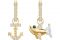 Swarovski. Divertenti gli orecchini in metallo con placcatura oro e cristalli in tema marino che rappresentano un’ancora e un piccolo squalo che ride.