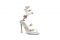 René Caovilla. Sandalo “Cleo Flora” in raso banco decorato con cristalli, in tonalità multicolor che compongono un motivo floreale. Tacco a stiletto ricoperto e suola glitter.