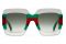 Gucci. Montatura in acetato trasparente con finitura verde e rossa ottenuta mediante un processo esclusivo. Grazie alle tecniche utilizzate, ogni paio di occhiali avrà un aspetto unico.