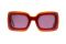 Kyme. Occhiale da sole Gloria. La montatura è in acetato color ruggine latte e bordeaux mentre le lenti sono color borgogna. Prezzo: euro 252,00.