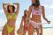Calzedonia. Modello Miami in tessuto crinkle dall’effetto tridimensionale. Completamente foderato. La proposta nella tonalità lilla, si compone di mutandina brasiliana sgambata – euro 10,00 – e top canotta – euro 20,00. Nella tonalità verde lime con triangolo scorrevole – euro 20,00 – e slip con lacci regolabili – euro 10,00. Nella tonalità rosso lucido push up imbottito – euro 20,00 – e e slip con lacci regolabili – euro 10,00.