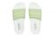 Valentino - Design Mario Valentino. Sandalo slider donna con fascia in PVC pastel green e maxi-logo lettering bianco in rilievo. Comodo plantare sagomato in gomma super-light. Prezzo: euro 130,00.