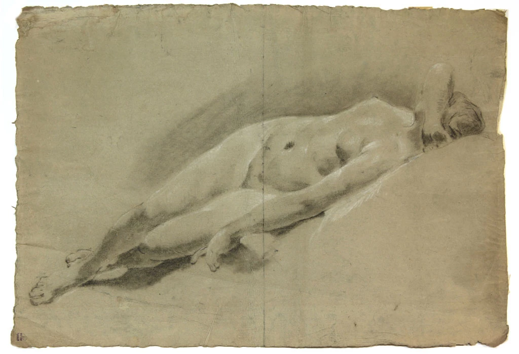 Giulia Lama Nudo femminile sdraiato Gesso bianco e gesso nero