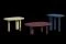 Driadre. Sedute e tavolini, Tottori disegnate dalla designer Kateryna Sokolova. Dimensione dei tavolini: 1. L.54xP44Xh50. 2.L64xP44xH40. 3.L78xP54xH30.