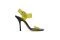 Dries Van Noten. Visti in passerella, questi sandali audaci in pelle nera, sormontati da cinghie in PVC giallo, sono un prodotto 100% made in Italy.
