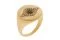Ileana Makri. Anello chevalier Golden Eye realizzato in oro giallo opaco 18k e finitura satinata, con pavé di diamanti champagne, labradoriti e una 